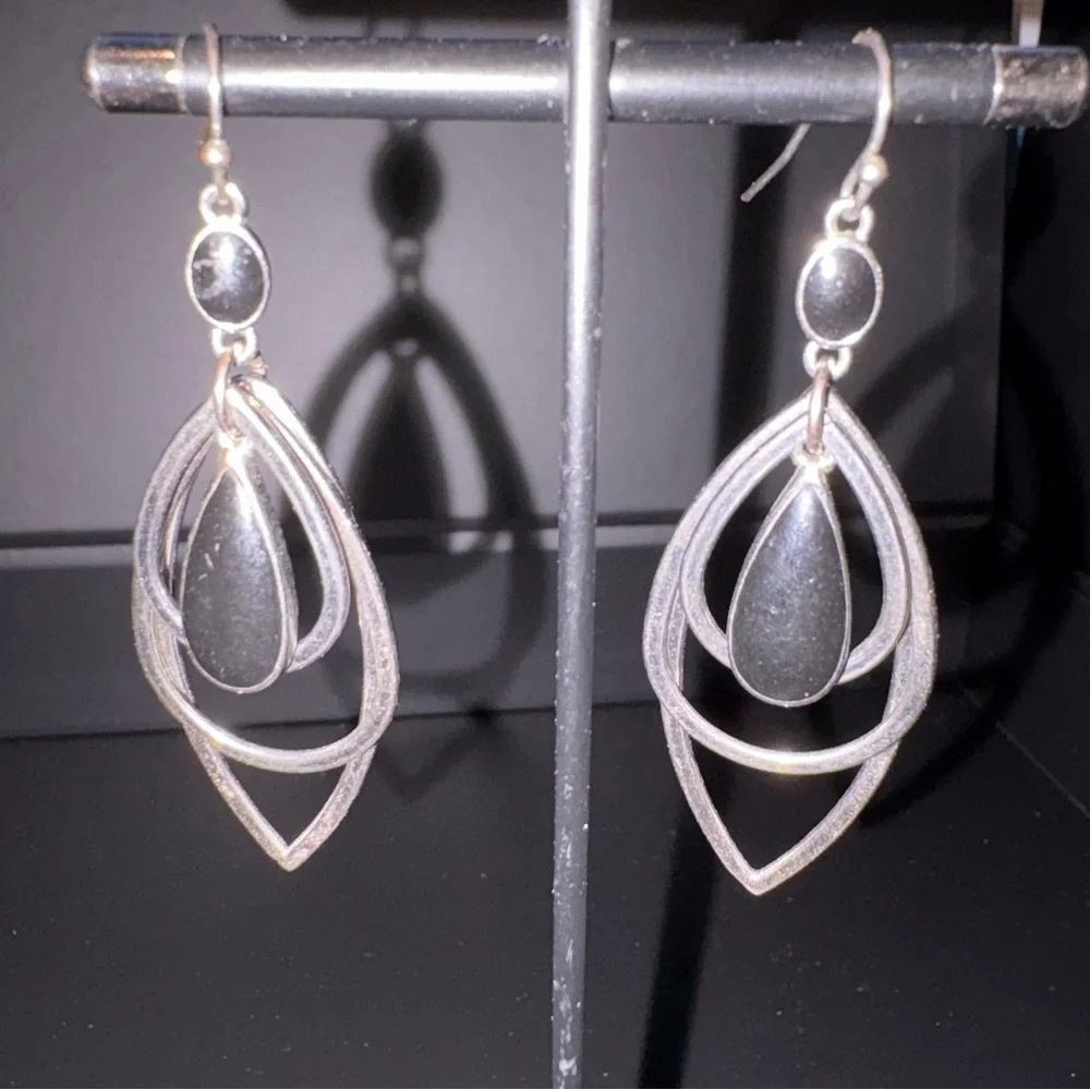 Lia Sophia Silver and Black Geometric Earrings